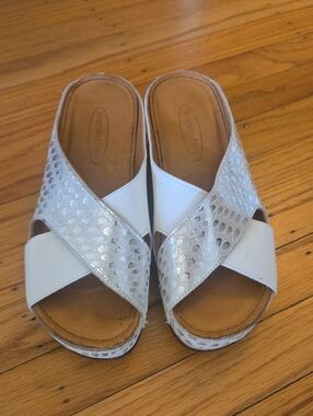 Sheridan Mia White & Silver Crossband Slide Sandals
